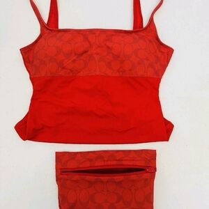 Coach Red One Piece Bathing Suit & Pouch Set